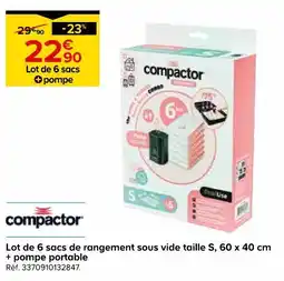 Castorama Compactor lot de 6 sacs de rangement sous vide taille s, 60 x 40 cm + pompe portable offre