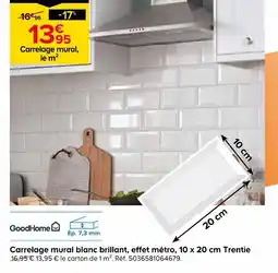Castorama Goodhome carrelage mural blanc brillant, effet métro, 10 x 20 cm trentie offre