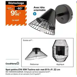 Castorama Goodhome spot pâtère e14 10w tsolma noir mat offre