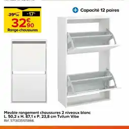 Castorama Meuble rangement chaussures 2 niveaux blanc offre
