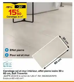 Castorama Carrelage sol et mur intérieur soft travertin offre