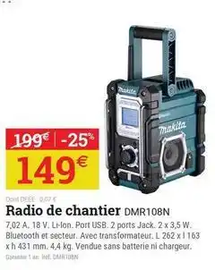 Espace emeraude Makita - radio de chantier dmr108n offre