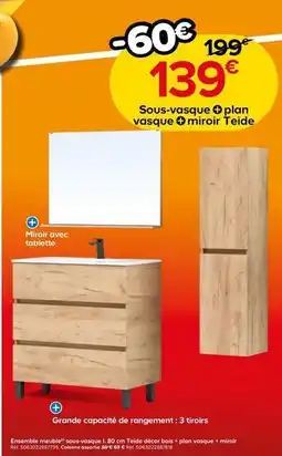 Castorama Ensemble meuble sous-vasque teide decor bois + plan vasque + miroir offre