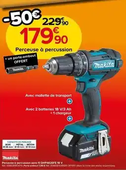 Castorama Makita - perceuse à percussion sans fil dhp482sfe 18 v offre