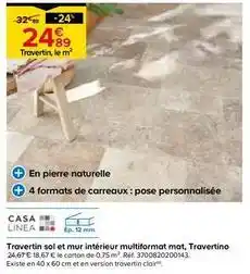 Castorama Casa linea - travertin sol et mur intérieur multiformat mat offre