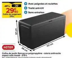 Castorama Keter - coffre de jardin samoa en polypropylène - coloris anthracite aspect rotin tresse offre
