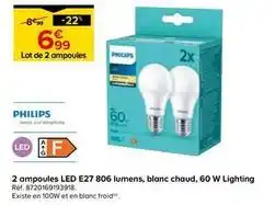 Castorama Philips - 2 ampoules led e27 806 lumens offre