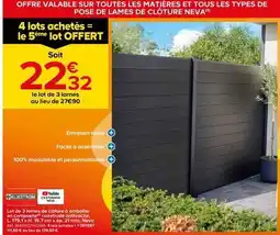 Castorama Klikstrom - lot de 3 lames de clôture à emboîter en composite coextrude anthracite, neva offre