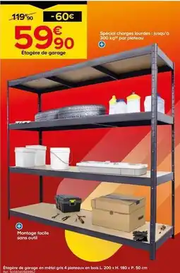 Castorama Étagère de garage en metal gris 4 plateaux en bois offre