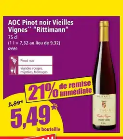 Norma Rittimann aoc pinot noir vieilles vignes offre