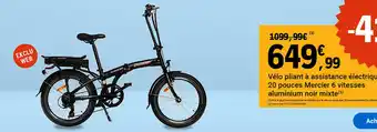 Mercier - vélo pliant assiátance electrique 20 piques merchiné 6 fitnesses