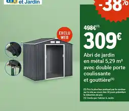 E.Leclerc Jardi Habitat - abri de jardin en métal 5.29 m2 avec double porte coulissante et gouttiere offre