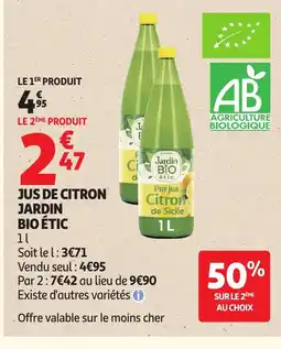 Auchan Jus de citron jardin bio étic offre