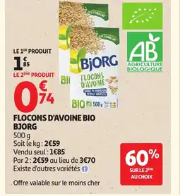 Auchan BJORG Flocons d'avoine bio offre