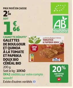 Auchan CÉRÉAL BIO Galettes de boulgour à la tomate et paprika doux bio offre
