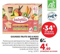 Super U BABYBIO GOURDES FRUITS DES 6 MOIS offre