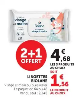 Hyper U Biolane Lingettes visage et mains offre