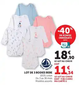 Hyper U PETIT BATEAU LOT DE 3 BODIES BEBE offre