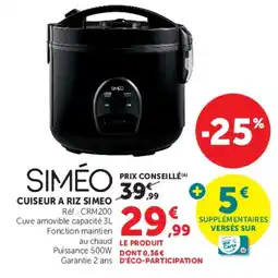 Hyper U SIMÉO CUISEUR A RIZ offre