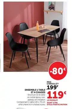 Hyper U Ensemble 1 table et 4 chaises offre