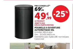 Hyper U POUBELLE A OUVERTURE AUTOMATIQUE 40L offre