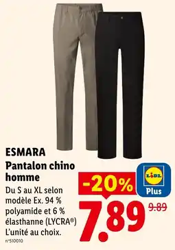 Lidl ESMARA Pantalon chino homme offre