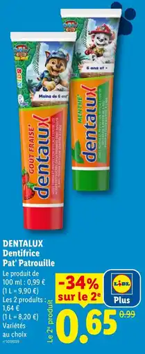 Lidl Dentalux Dentifrice Pat' Patrouille offre
