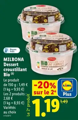 Lidl Milbona Dessert croustillant Bio offre