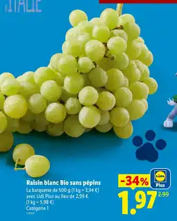 Lidl Raisin blanc Bio sans pépins offre