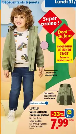 Lidl LUPILU Veste softshell Premium enfant offre