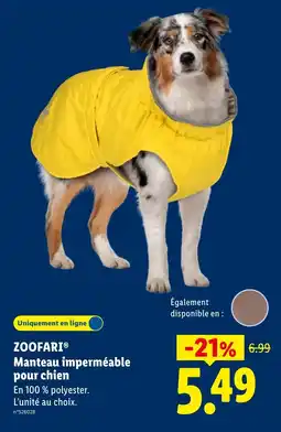 Lidl ZOOFARI Manteau imperméable pour chien offre