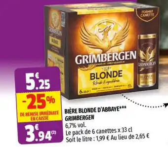 Coccimarket Bière blonde d'abbaye GRIMBERGEN offre
