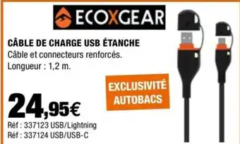 Autobacs Câble de charge USB Étanche offre