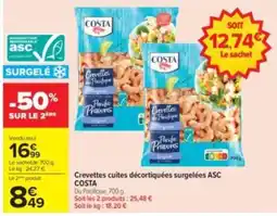Carrefour Drive COSTA Crevettes cuites décoritées surgelées ASC offre