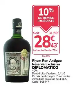 Promocash DIPLOMATICO Rhum Ron Antiguo Réserva Exclusiva offre