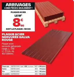 Brico Dépôt PLAQUE ACIER NERVURÉE GALVA ROUGE offre