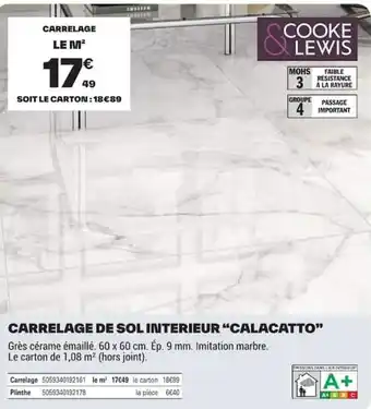 Brico Dépôt COOKE & LEWIS CARRELAGE DE SOL INTERIEUR "CALACATTO" offre