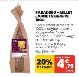 Animalis PARADISIO MILLET JAUNE EN GRAPPE offre