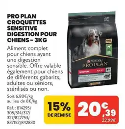 Animalis PRO PLAN CROQUETTES SENSITIVE DIGESTION POUR CHIENS offre