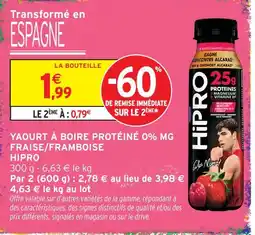 Intermarché Hipro yaourt à boire protéiné 0% mg fraise offre