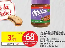 Intermarché Hyper Milka pâte à tartiner aux noisettes et au cacao offre
