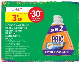 Intermarché Hyper Paic liquide vaisselle excel 24h ultra dégraissant parfum mandarine offre