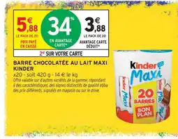 Intermarché Hyper Kinder barre chocolatée au lait maxi offre