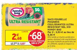 Intermarché Handy bag sacs poubelle poignées coulissantes ultra 50l x10 offre