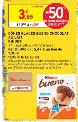 Intermarché Kinder cônes glacés bueno chocolat au lait offre