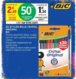 Intermarché Bic 20 stylos-bille cristal original offre