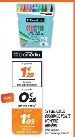 Netto Domédia 12 feutres de coloriage pointe moyenne offre