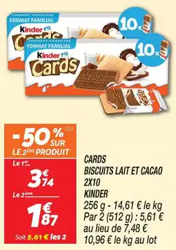 Netto Kinder cards biscuits lait et cacao 2x10 offre