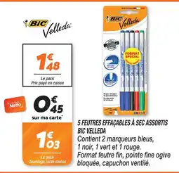 Netto Bic velleda 5 feutres effaçables à sec assortis offre