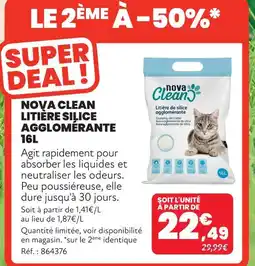 Animalis Nova clean litière silice agglomérante 16 l offre